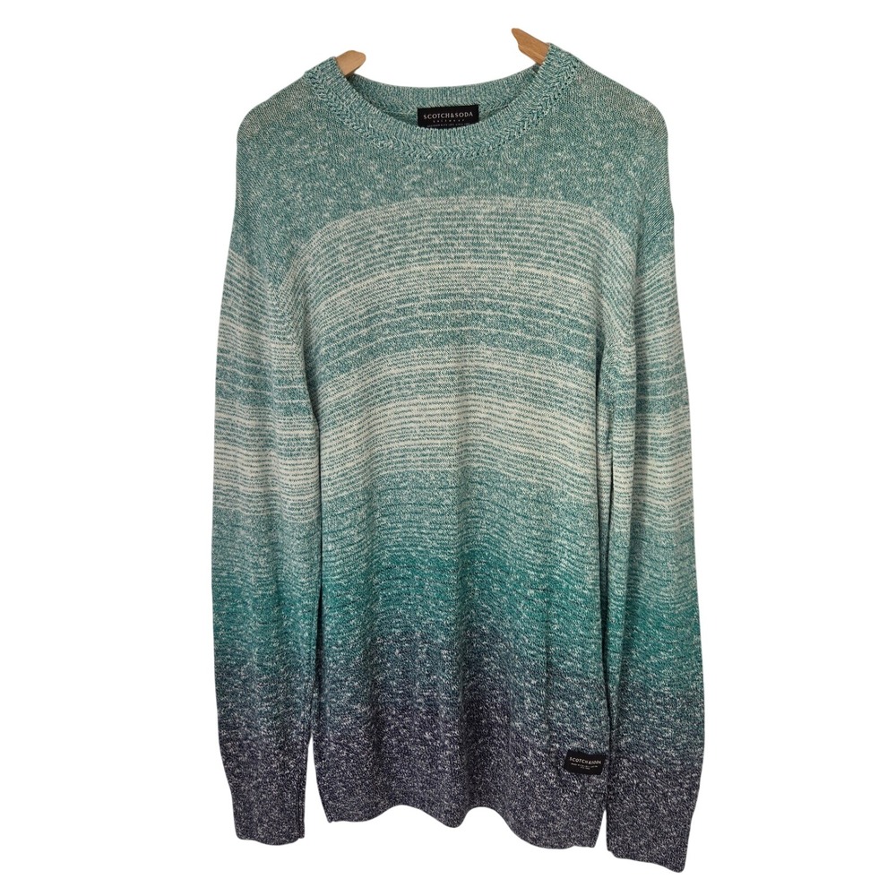 Scotch & Soda Mens Ombre Space Dye Crewneck Sweater Teal Navy Lightweidht XL